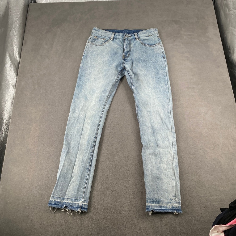 MNML Mens Light Wash Raw Hem Slim Fit Denim Jeans Blue Size 32 100% Cotton